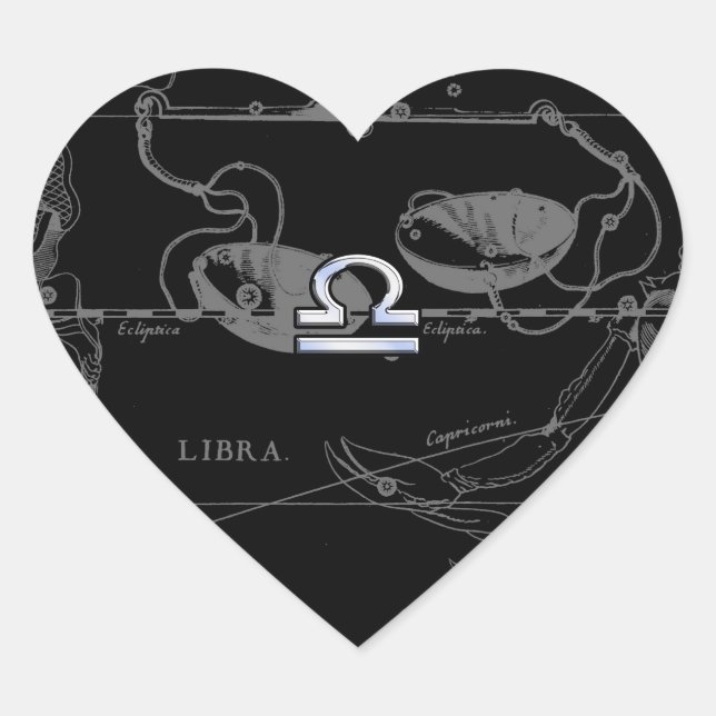 Silver Chrome like Libra Zodiac Sign on Hevelius Heart Sticker (Front)