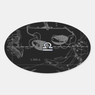 Silver Chrome like Libra Zodiac Sign on Hevelius Oval Sticker