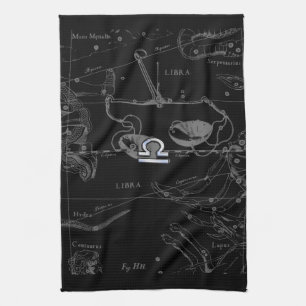 Silver Chrome like Libra Zodiac Sign on Hevelius Tea Towel