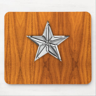 Silver Chrome Like Nautical Star on Teak Veneer Mouse Pad