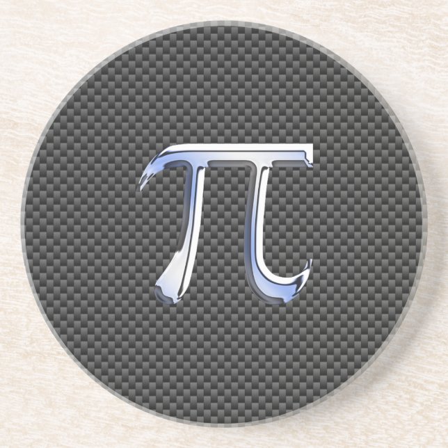 Silver Chrome Like Pi Symbol on Carbon Fibre Coaster (Front)