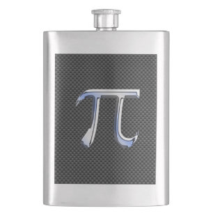 Silver Chrome Like Pi Symbol on Carbon Fibre Print Hip Flask