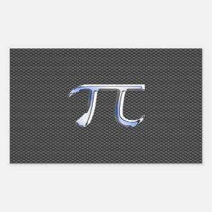 Silver Chrome Like Pi Symbol on Carbon Fibre Rectangular Sticker