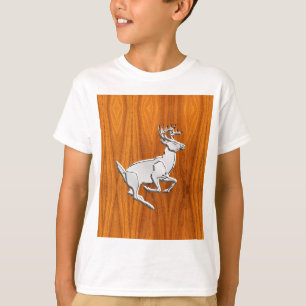 Silver Chrome Like Running Deer on Fine Teak Print T-Shirt