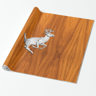 Silver Chrome Like Running Deer on Fine Teak Print Wrapping Paper