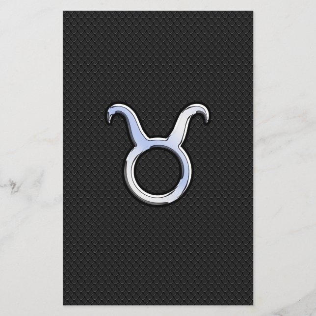 Silver Chrome Like Taurus Zodiac Sign Stationery (Front)
