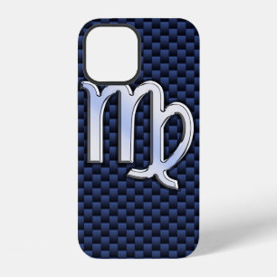 Silver Chrome Virgo Zodiac Sign on Navy Blue Decor iPhone Case