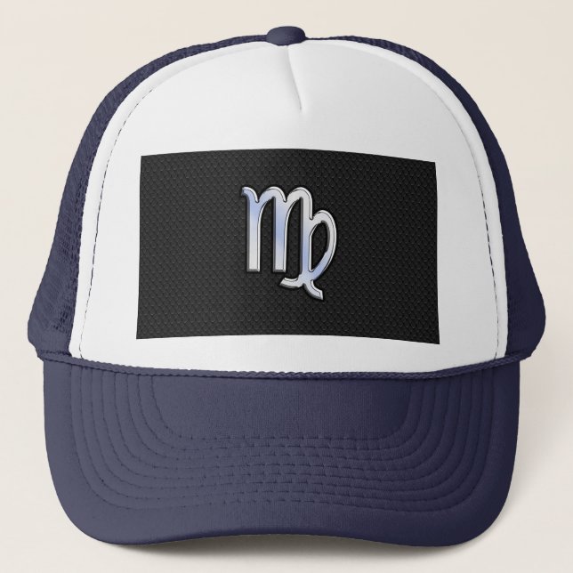 Silver Chrome Virgo Zodiac Sign on snake skin Trucker Hat (Front)