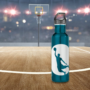 Silver Circle Silhouette Basketball Personalised 710 Ml Water Bottle