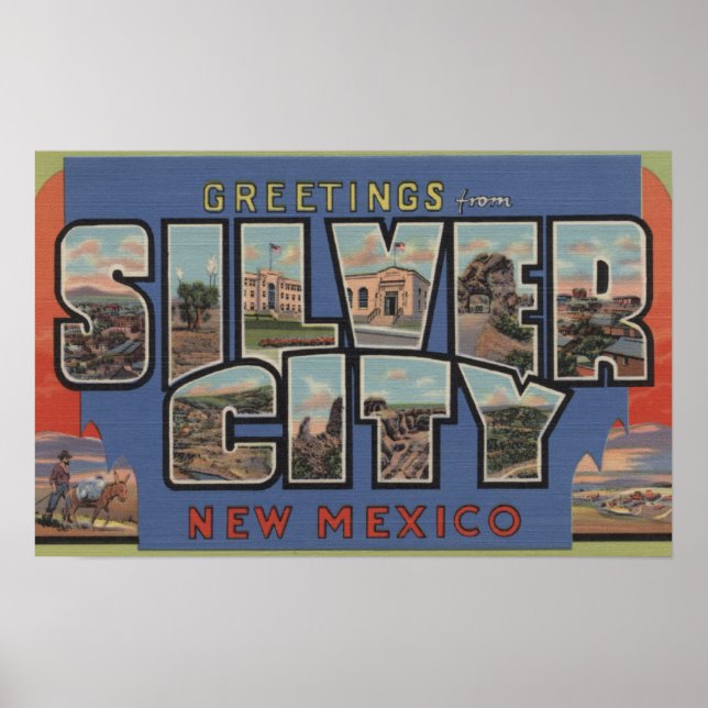 Silver City, New Mexico - Large Letter Scenes Poster (Front)