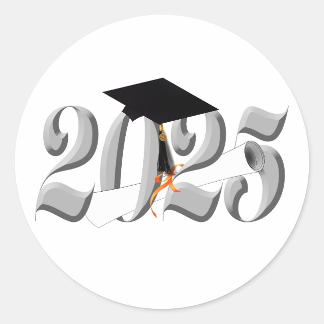 Silver Class of 2025 Graduation Classic Round Sticker (Front)