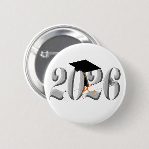  Silver Class of 2026 Graduation 6 Cm Round Badge