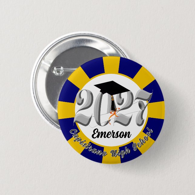 Silver Class of 2027 Graduation 6 Cm Round Badge (Front & Back)