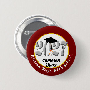 Silver Class of 2027 Graduation 6 Cm Round Badge