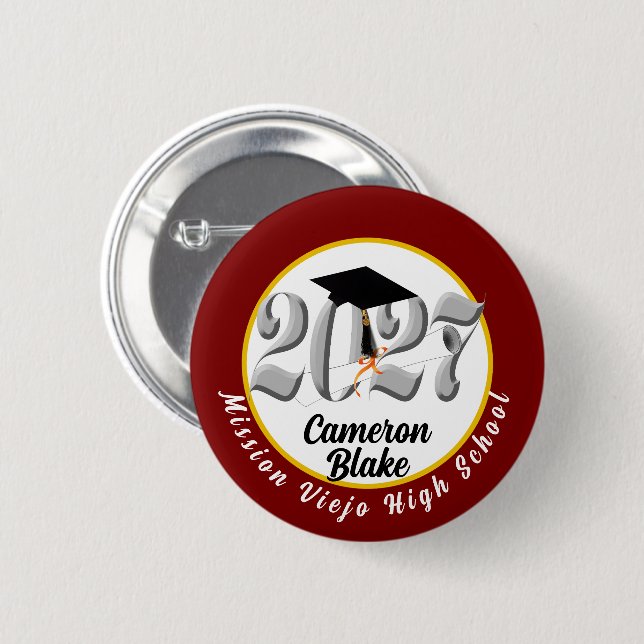 Silver Class of 2027 Graduation 6 Cm Round Badge (Front & Back)