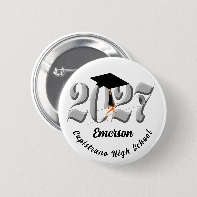 Silver Class of 2027 Graduation 6 Cm Round Badge (Front & Back)