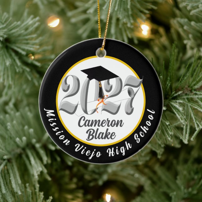 Silver Class of 2027 Photo Graduation Ceramic Ornament (Tree)