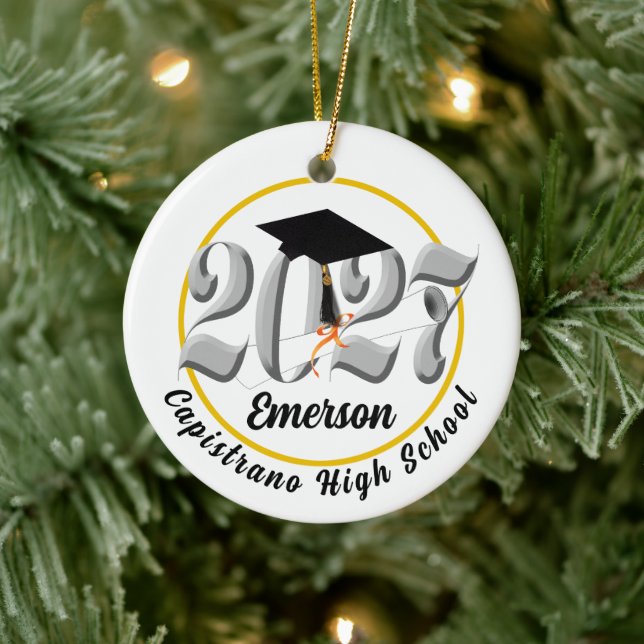 Silver Class of 2027 Photo Graduation Ceramic Ornament (Tree)