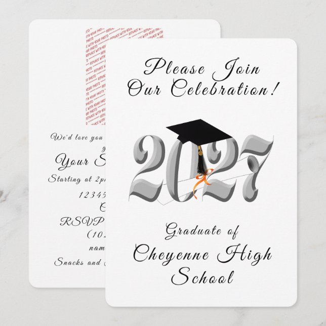 Silver Class of 2027 Photo Graduation Invitation (Front/Back)