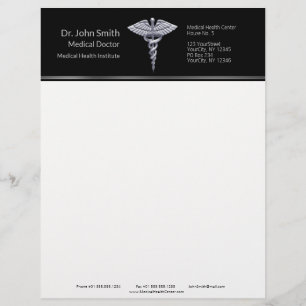 Silver Classy Medical Caduceus on Black Custom Letterhead