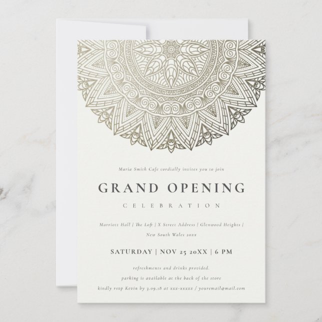 Silver Classy Ornate Mandala Grand Opening Invite (Front)