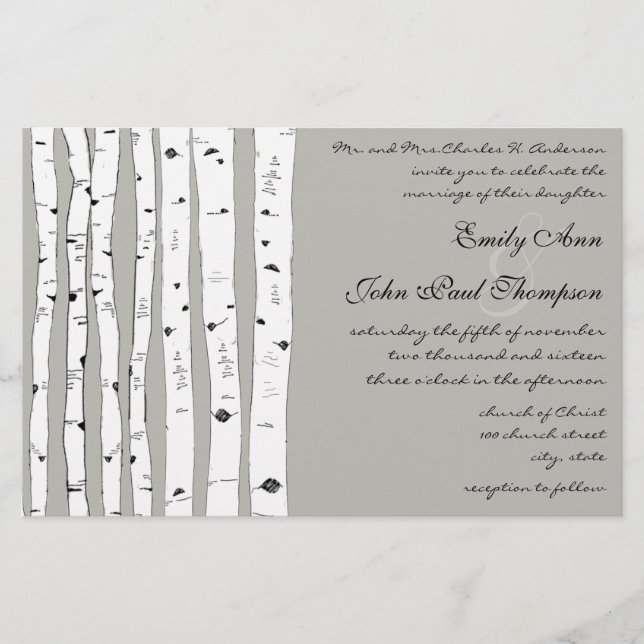 Silver Cloud Birch Tree Wedding Invitations (Front)