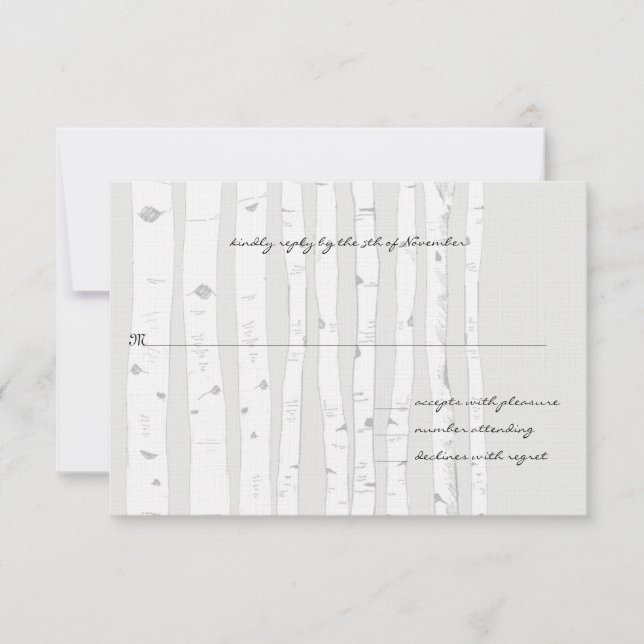 Silver Cloud Birch Tree Wedding Response Card (Front)