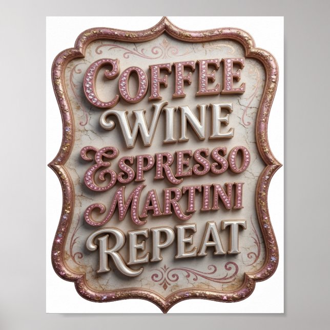 Silver COFFEE WINE ESPRESSO MARTINI REPEAT Poster (Front)