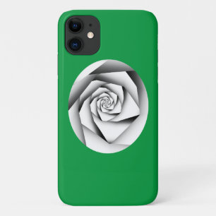 Silver Colour Geometric Style Rose on Kelly Green iPhone 11 Case