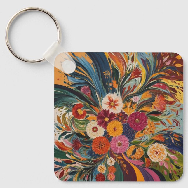 Silver colour metal square keychain  (Front)