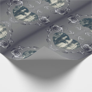 Silver Colour Rose Heart Frame Your Photo  Wrappin Wrapping Paper