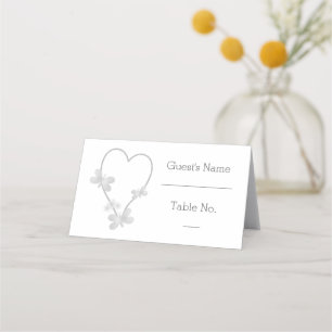 Silver Coloured Heart And Butterflies Wedding Place Card