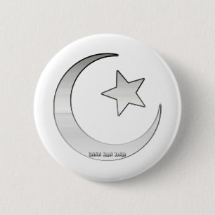 Silver Coloured Star and Crescent Symbol 6 Cm Round Badge