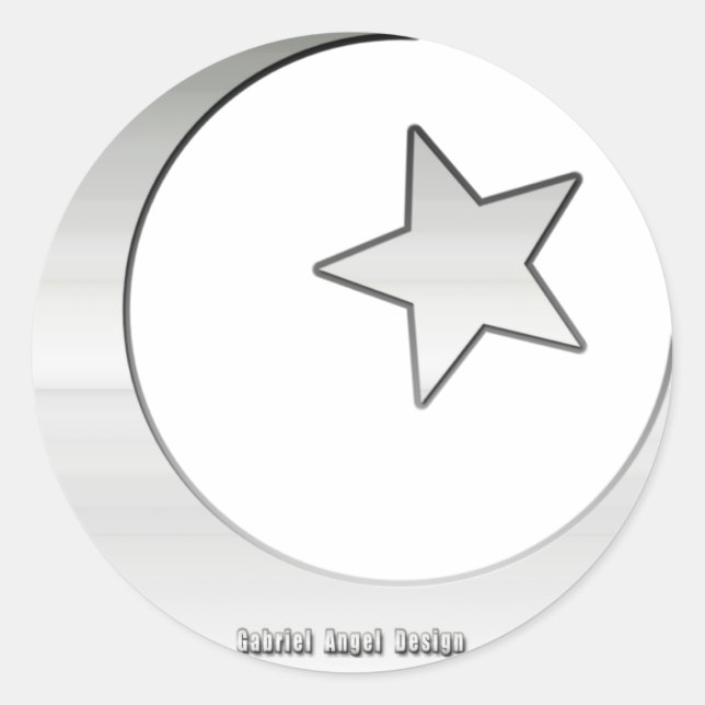 Silver Coloured Star and Crescent Symbol Classic Round Sticker (Front)