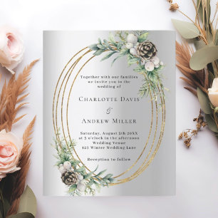 Silver cone pine greenery wedding invitation