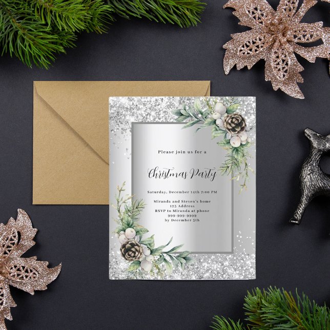 Silver cones green Christmas Party invitation (Creator Uploaded)