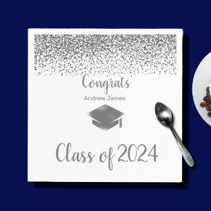 silver confetti 2024 graduation -  Congrats Napkin