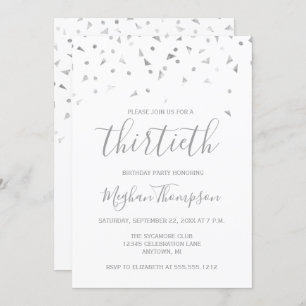 Silver Confetti 30th Birthday Party Invitation