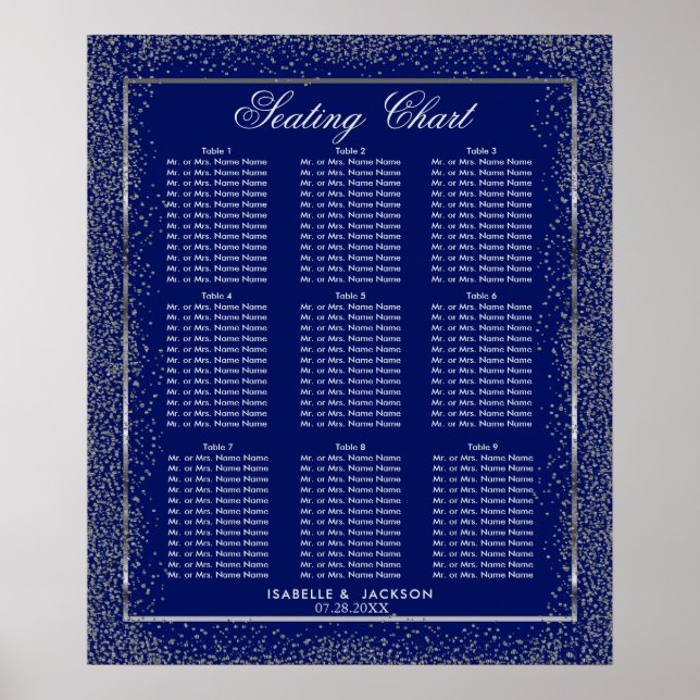 Silver Confetti and Dark Blue - 9 Seating Chart (Front)