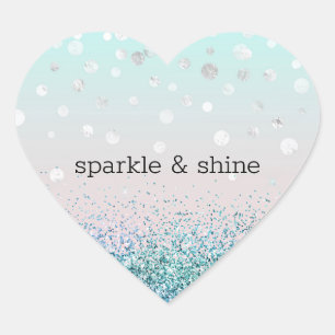 Silver Confetti Aqua Mint Purple Glitter Sparkle Heart Sticker