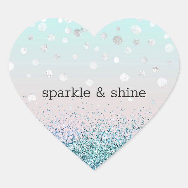 Silver Confetti Aqua Mint Purple Glitter Sparkle Heart Sticker (Front)