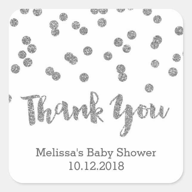 Silver Confetti Baby Shower Thank You Sticker (Front)