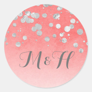 Silver Confetti Blush Pink Wedding Classic Round Sticker