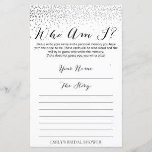 Silver Confetti Bridal Shower Game PRINTED