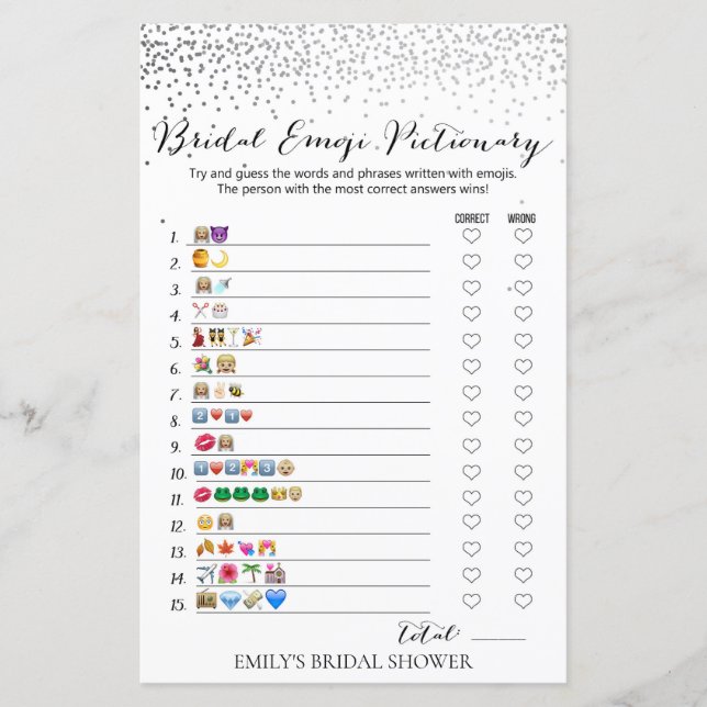 Silver Confetti Bridal Shower Game PRINTED (Front)