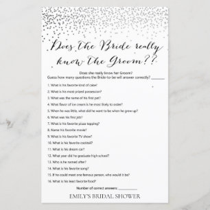 Silver Confetti Bridal Shower Game PRINTED