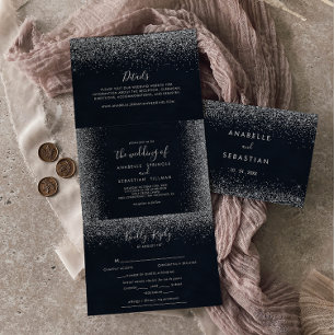 Silver Confetti Calligraphy Trifold Wedding 