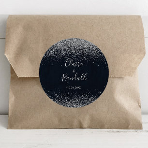Silver Confetti Calligraphy Wedding   Classic Round Sticker