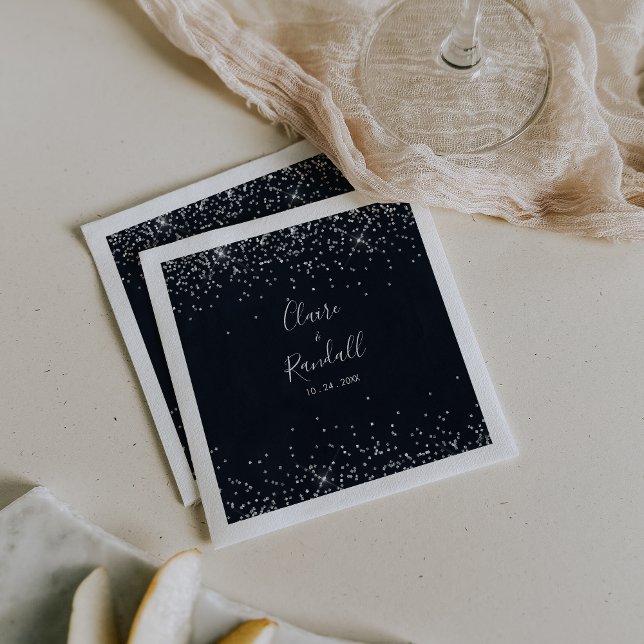 Silver Confetti Calligraphy Wedding Napkins (Creator Uploaded)