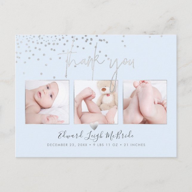 Silver Confetti Chic Signature Script Thank You Postcard (Front)